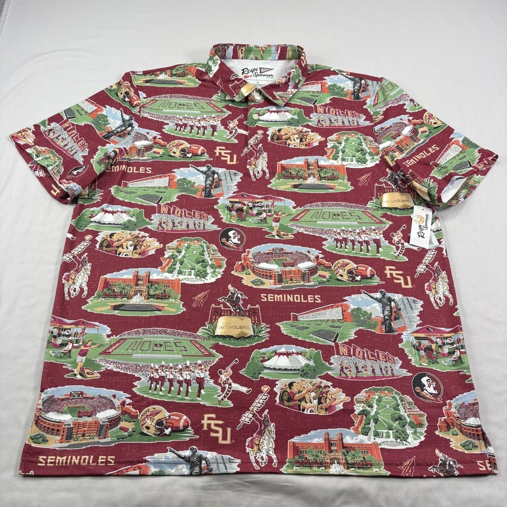 Florida State Seminoles Reyn Spooner Shirt Men XL Red Graphic AOP Golf Polo NCAA